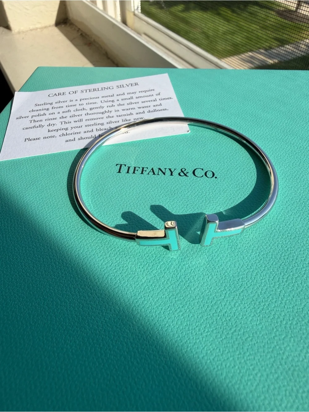 Tiffany & Co. Sterling Silver T-Ending Cuff with Turquoise Accents